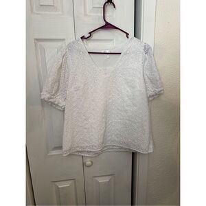 Draper James Women's Eyelet V Neck Blouse Top White Size Large